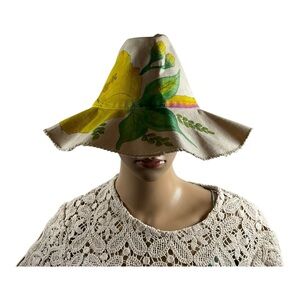 Women’s Vintage Beige Handpainted Bucket with Yellow Flowers Size Small